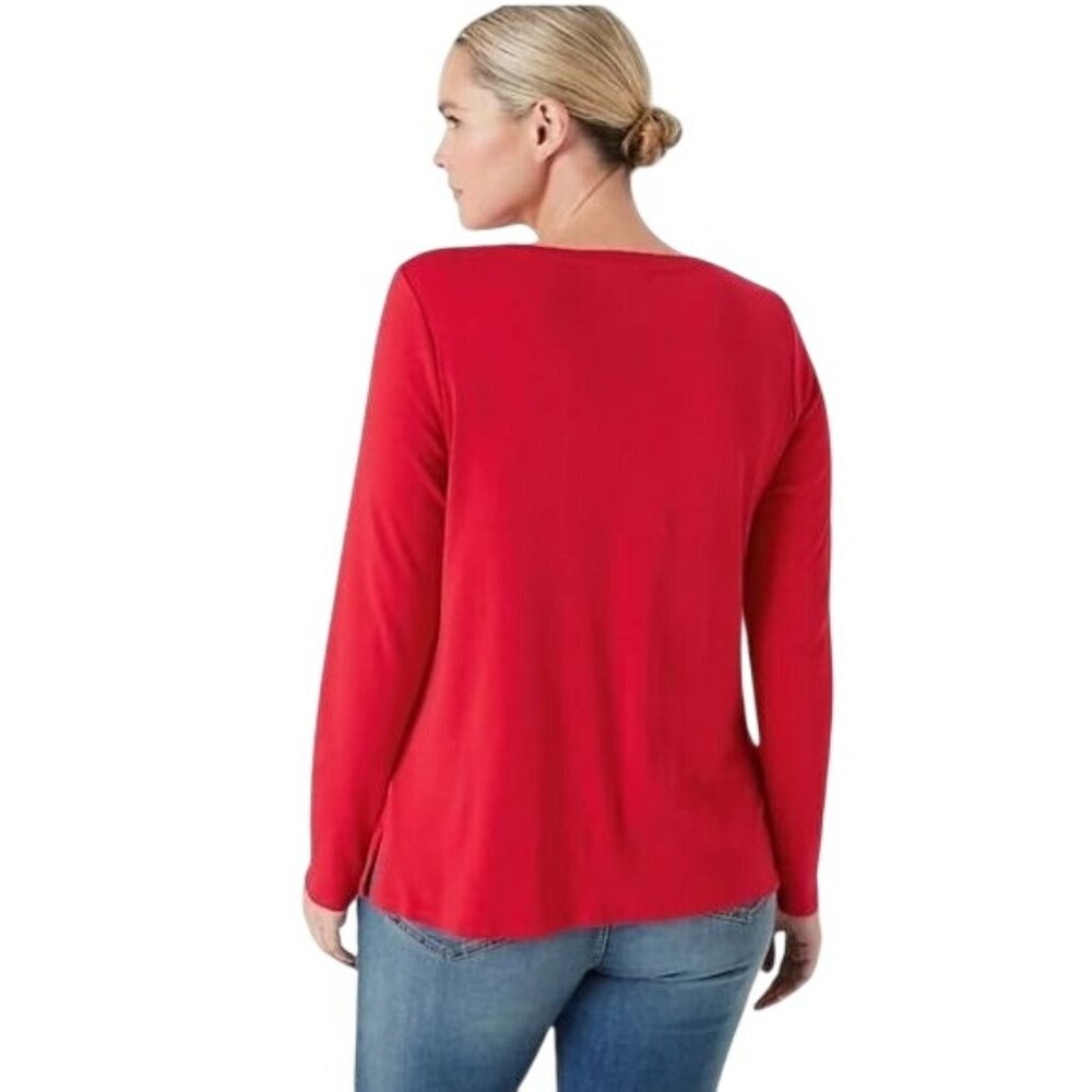 J. Jill Perfect Pima Red High-Low Long-Sleeve Tee 100% Pima Cotton‎ M Petite